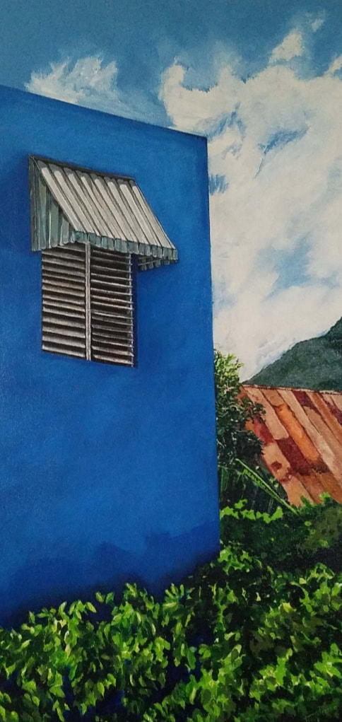 Representational-  "Dominican Republic:  Boundless Blue"
15" x 30"; acrylic.  Juried into Wayne County's 39th National Juried Fine Art Show.